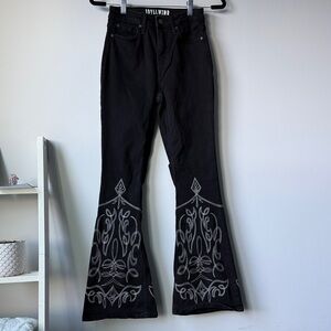 Idyllwind Black Flare Pants with Tan Embroidery